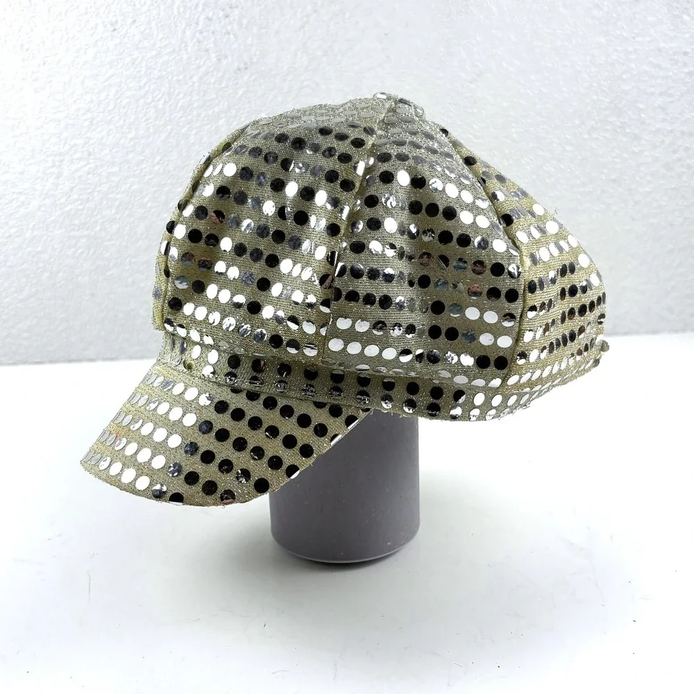 Sequin Newsboy Cap Womens Gold Silver Black Baker Boy Hat Festival‎ Glam Y2K